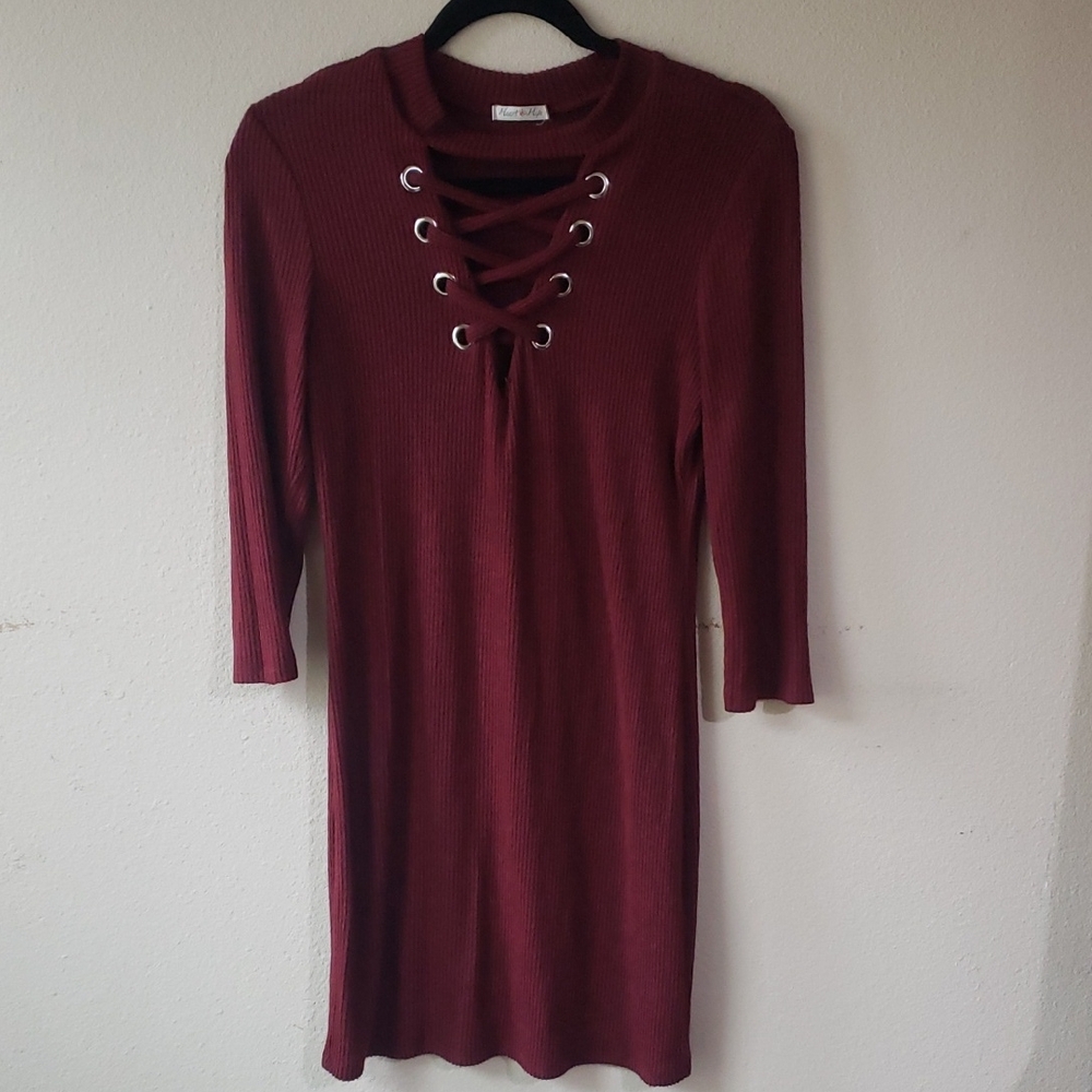 Elegant Burgundy Lace-Up Dress